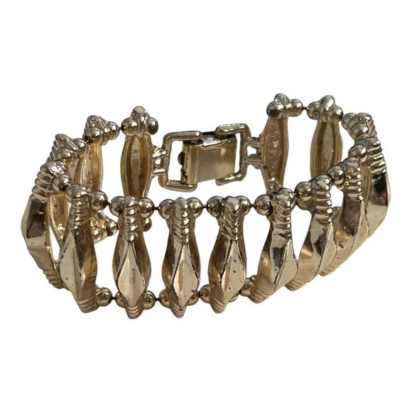 Vintage Gold Tone Wide Chunky Link Bracelet Bold Cosplay Retro Statement - Picture 1 of 11